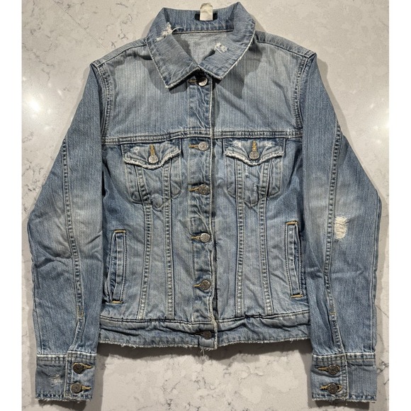 J.CREW Jackets & Blazers - VTG 90s J.Crew Denim Jacket Womens XS Blue Distressed Trucker Casual Y2K